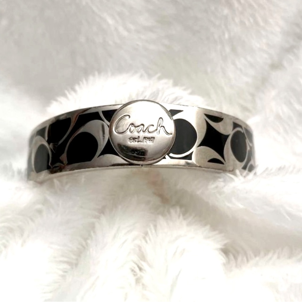 COACH black and silver hinged bangle
